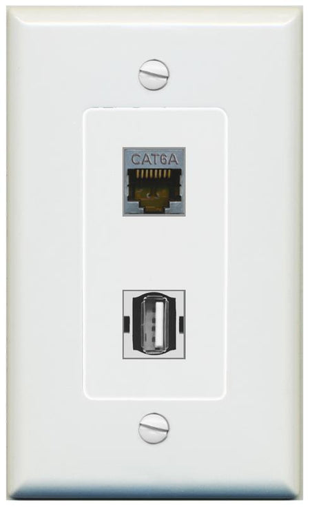 1 CAT6A 1 USB2 Wall Plate [Gray]