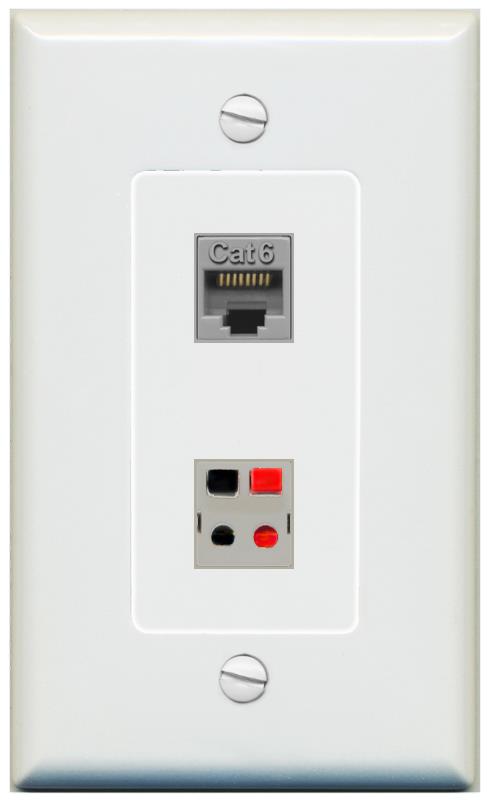 1 CAT6 1 SPEAKER Wall Plate [Gray]