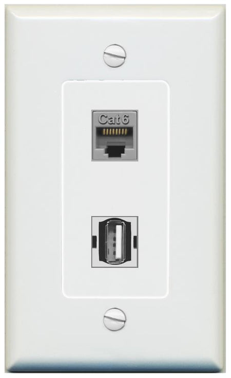 1 CAT6 1 USB2 Wall Plate [Gray]