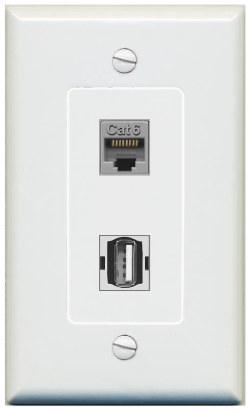 1 CAT6 1 USB2 Wall Plate [Gray]