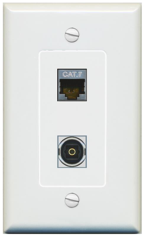 1 CAT7 1 TOSLINK Wall Plate [Gray]