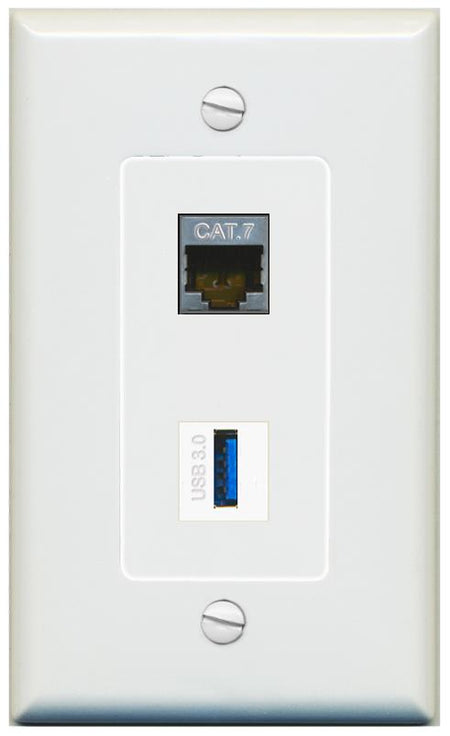 1 CAT7 1 USB-3 Wall Plate [Gray]