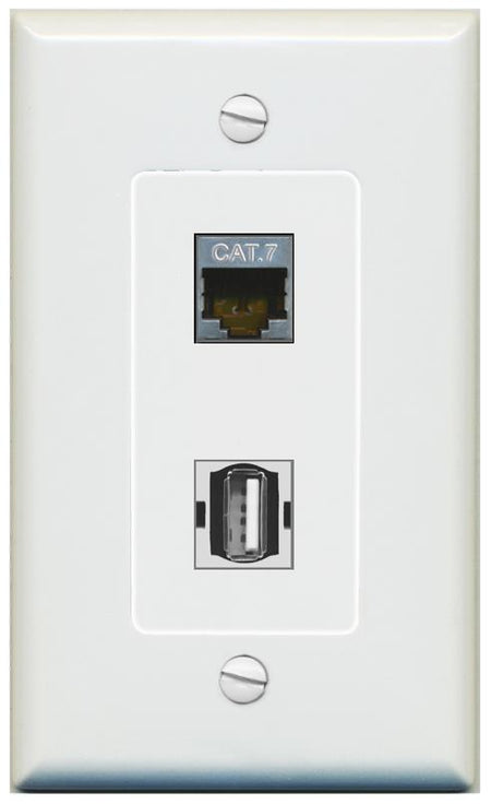 1 CAT7 1 USB2 Wall Plate [Gray]