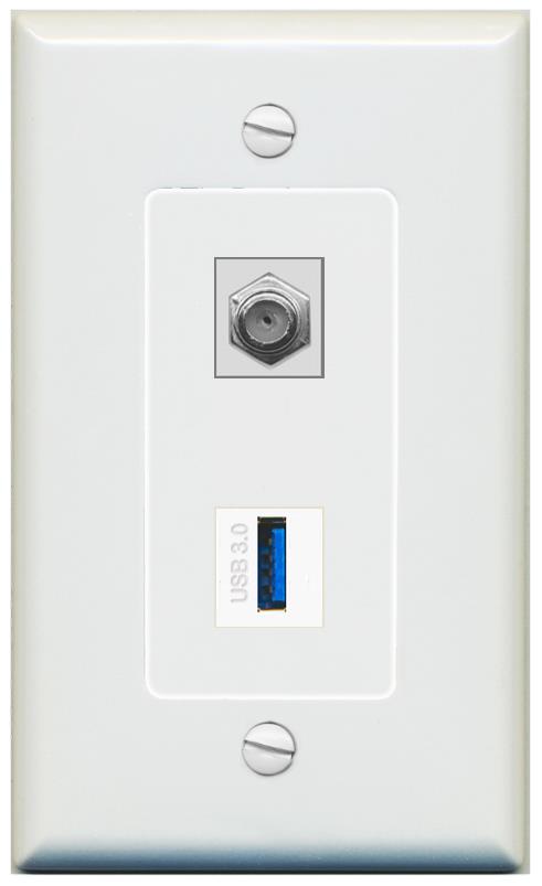 1 COAX 1 USB-3 Wall Plate [Gray]