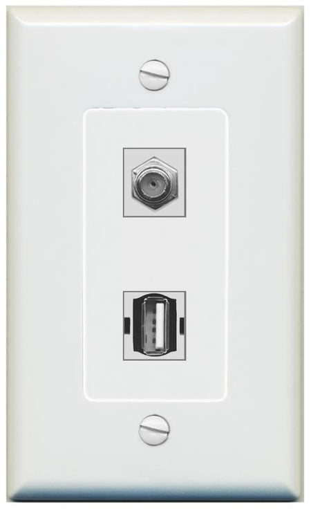 1 COAX 1 USB2 Wall Plate [Gray]