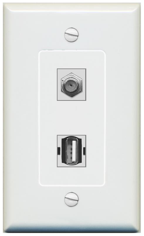 1 COAX 1 USB2 Wall Plate [Gray]
