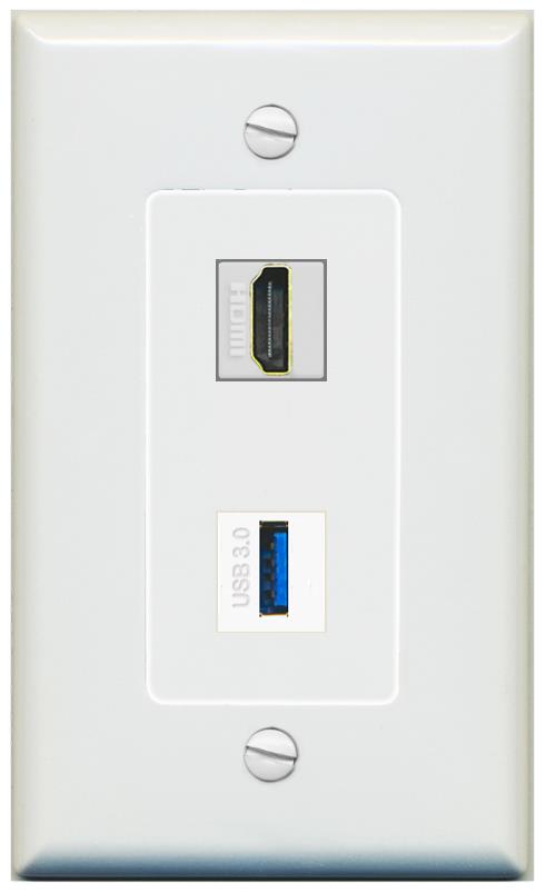1 HDMI 1 USB-3 Wall Plate [Gray]