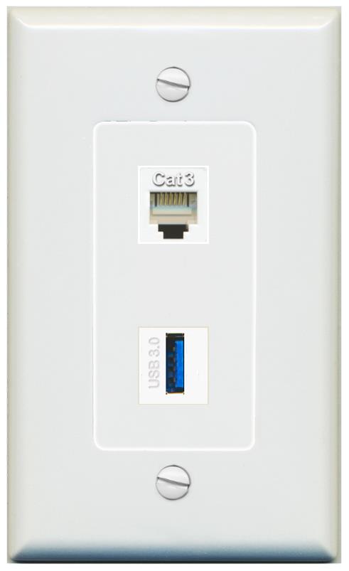 1 PHONE 1 USB-3 Wall Plate [Gray]