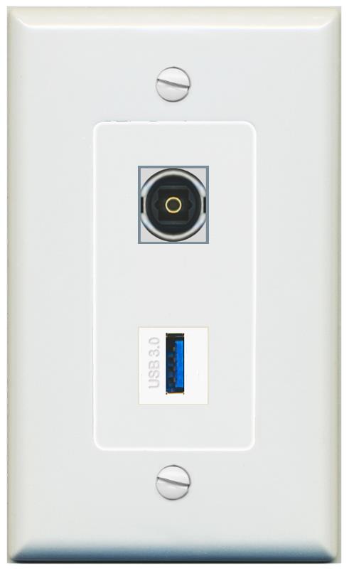 1 TOSLINK 1 USB-3 Wall Plate [Gray]