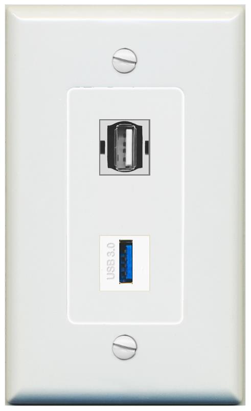 1 USB-3 1 USB2 Wall Plate [Gray]