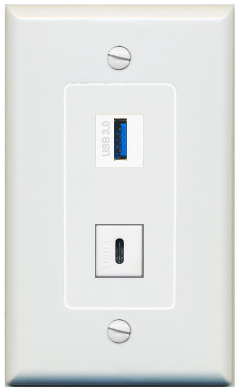 1 USB-3 1 USBC Wall Plate [Gray]