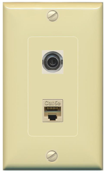 3.5mm CAT5E Wall Plate [Ivory]