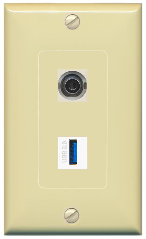 3.5mm USB-3 Wall Plate [Ivory]