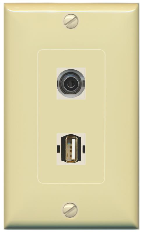 3.5mm USB2 Wall Plate [Ivory]