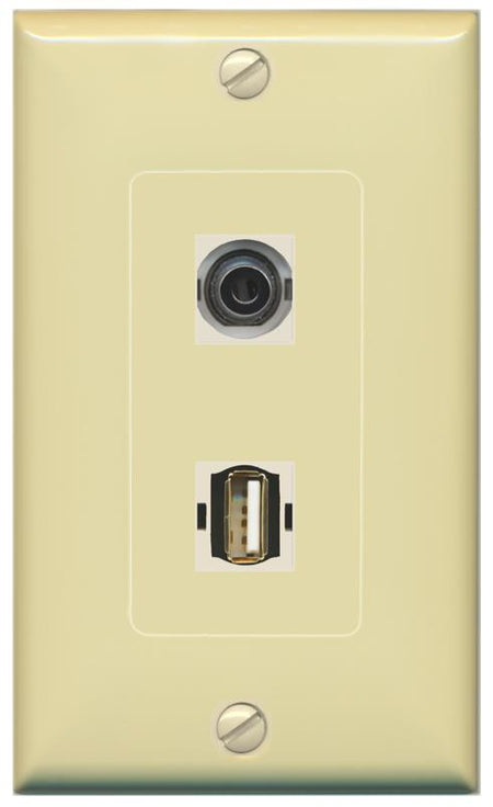 3.5mm USB2 Wall Plate [Ivory]