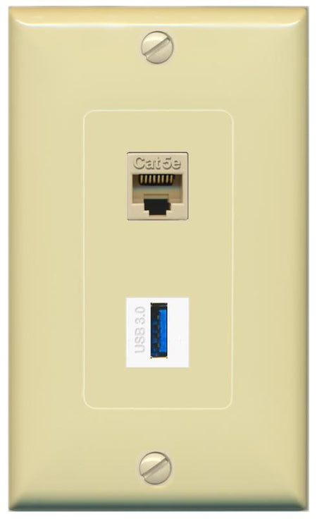CAT5E USB-3 Wall Plate [Ivory]
