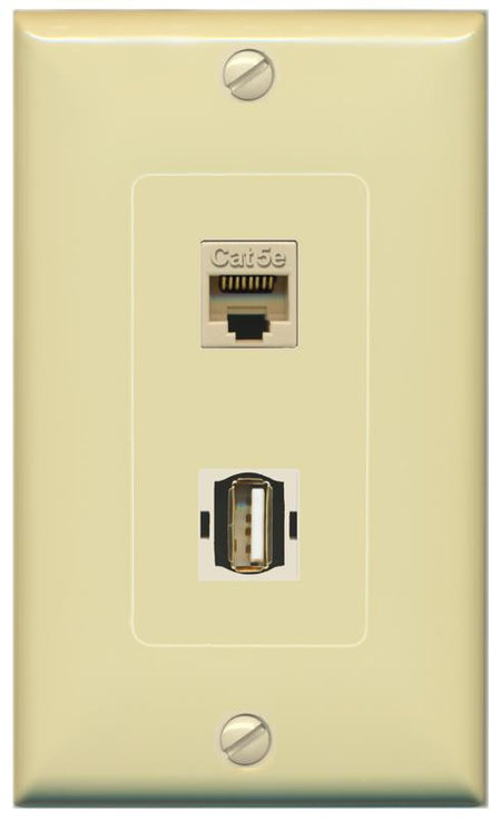CAT5E USB2 Wall Plate [Ivory]