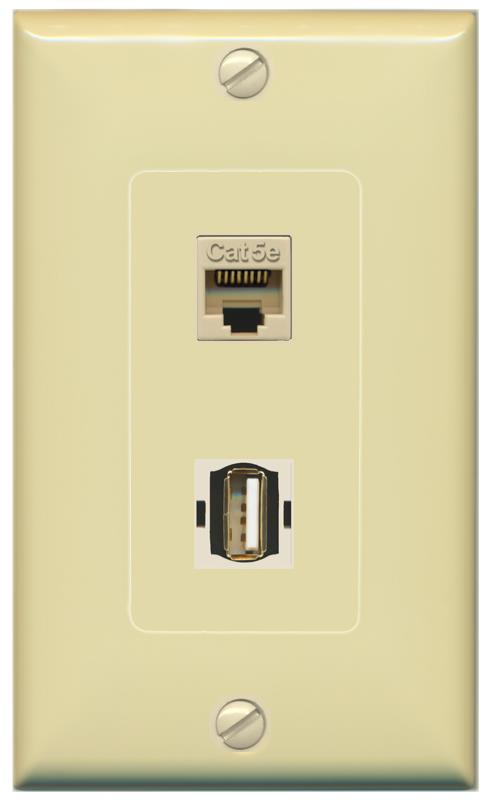 CAT5E USB2 Wall Plate [Ivory]