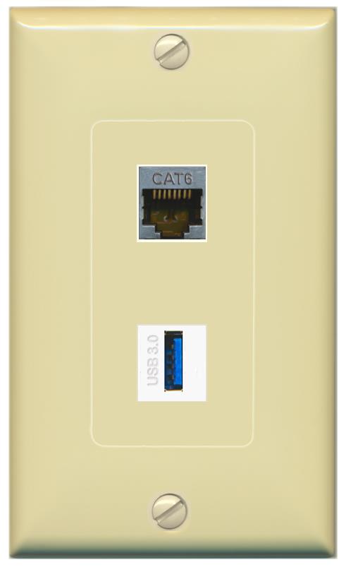 CAT6-SHIELDED USB-3 Wall Plate [Ivory]