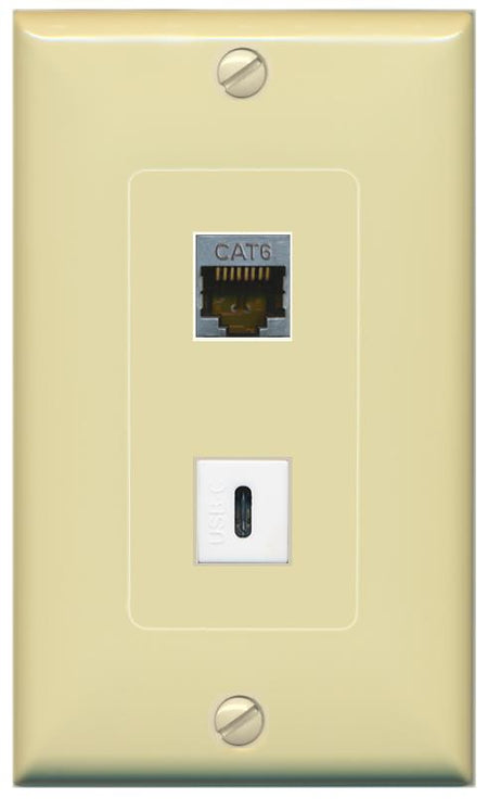 CAT6-SHIELDED USBC Wall Plate [Ivory]