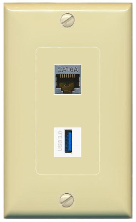 CAT6A USB-3 Wall Plate [Ivory]