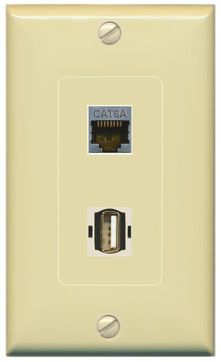 CAT6A USB2 Wall Plate [Ivory]