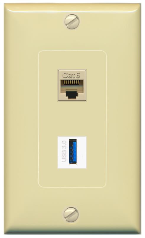 CAT6 USB-3 Wall Plate [Ivory]
