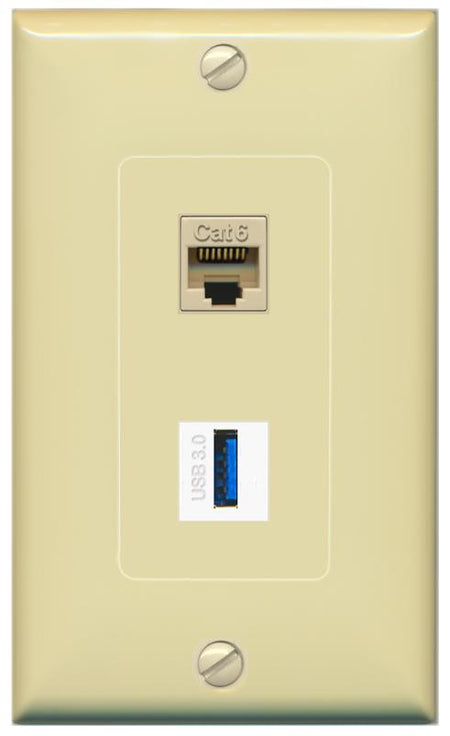 CAT6 USB-3 Wall Plate [Ivory]