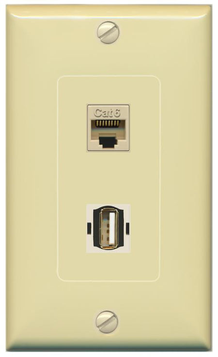 CAT6 USB2 Wall Plate [Ivory]