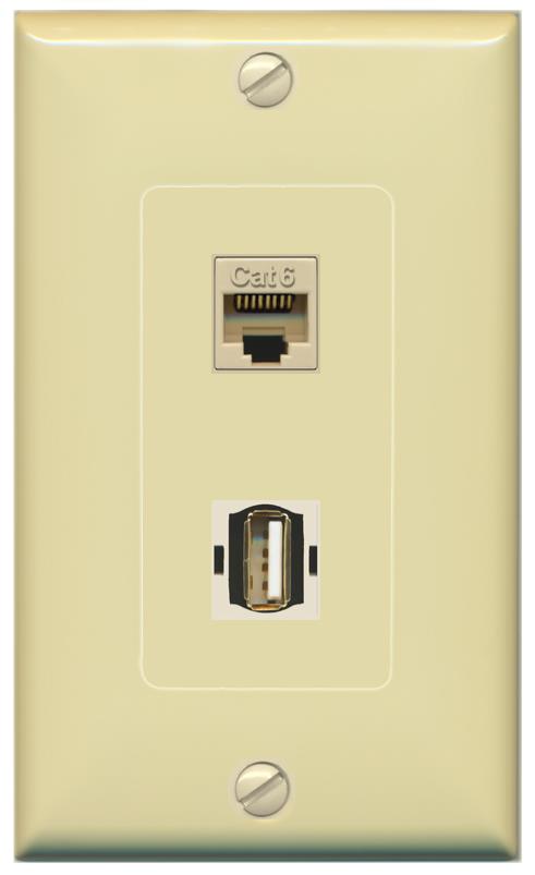 CAT6 USB2 Wall Plate [Ivory]