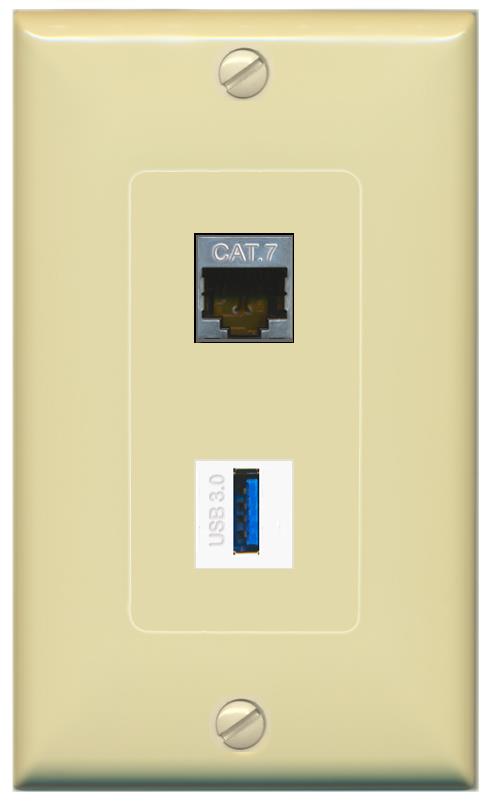 CAT7 USB-3 Wall Plate [Ivory]