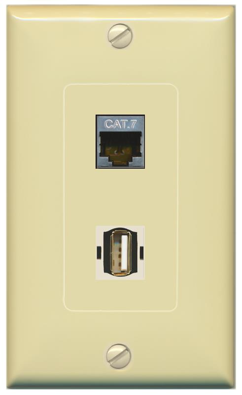 CAT7 USB2 Wall Plate [Ivory]