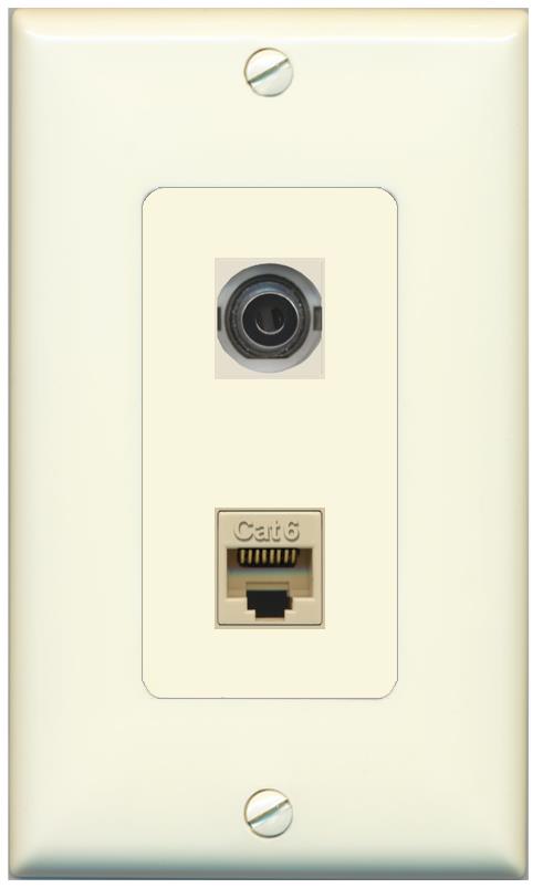 1 3.5mm 1 CAT6 Wall Plate [Light-almond]