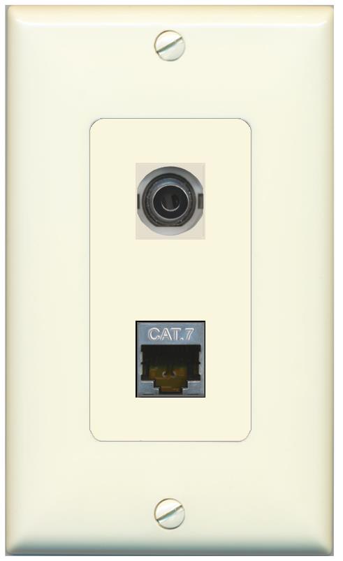 1 3.5mm 1 CAT7 Wall Plate [Light-almond]