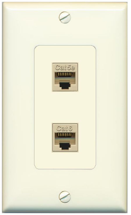 1 CAT5E 1 CAT6 Wall Plate [Light-almond]