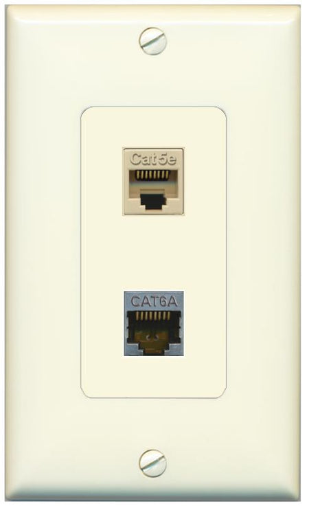 1 CAT5E 1 CAT6A Wall Plate [Light-almond]