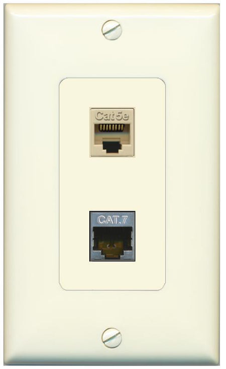 1 CAT5E 1 CAT7 Wall Plate [Light-almond]