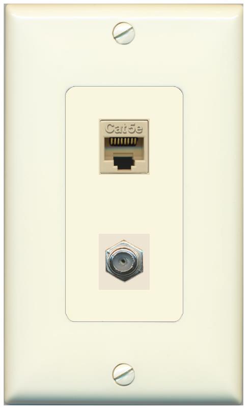 1 CAT5E 1 COAX Wall Plate [Light-almond]