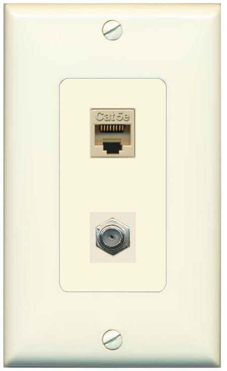 1 CAT5E 1 COAX Wall Plate [Light-almond]