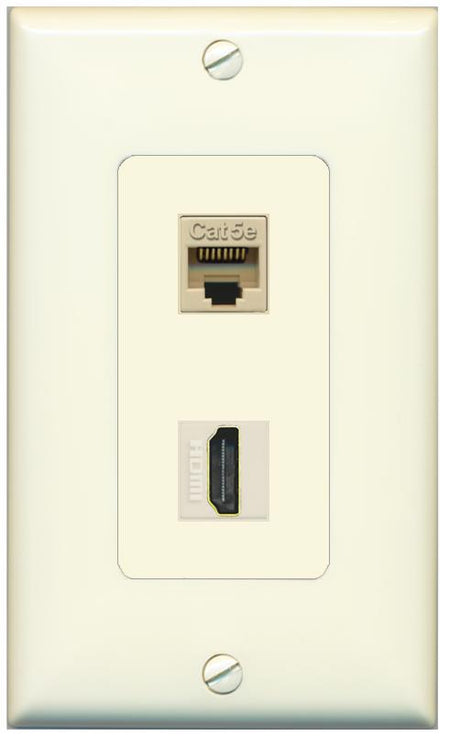 1 CAT5E 1 HDMI Wall Plate [Light-almond]