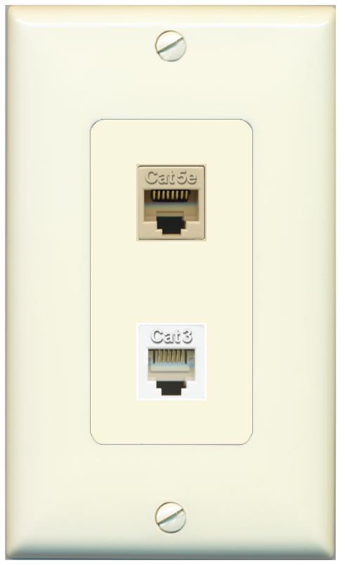 1 CAT5E 1 PHONE Wall Plate [Light-almond]