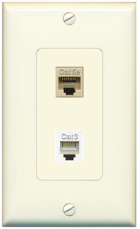 1 CAT5E 1 PHONE Wall Plate [Light-almond]