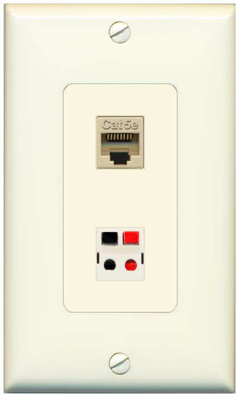 1 CAT5E 1 SPEAKER Wall Plate [Light-almond]