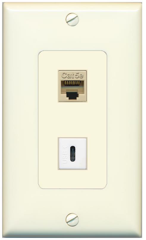 1 CAT5E 1 USBC Wall Plate [Light-almond]