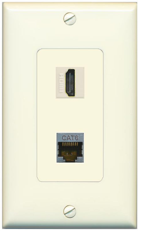 1 CAT6-SHIELDED 1 HDMI Wall Plate [Light-almond]