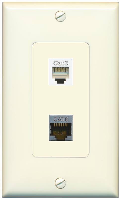 1 CAT6-SHIELDED 1 PHONE Wall Plate [Light-almond]