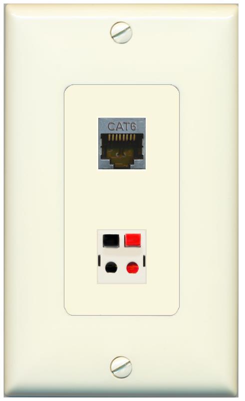 1 CAT6-SHIELDED 1 SPEAKER Wall Plate [Light-almond]