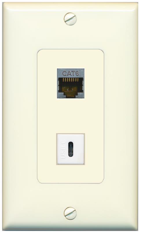 1 CAT6-SHIELDED 1 USBC Wall Plate [Light-almond]