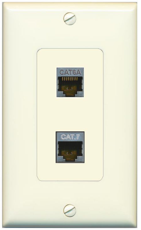 1 CAT6A 1 CAT7 Wall Plate [Light-almond]