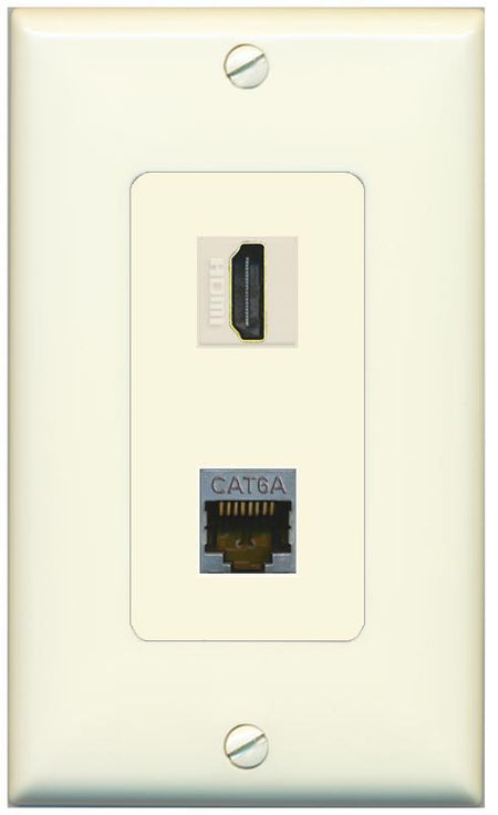 1 CAT6A 1 HDMI Wall Plate [Light-almond]